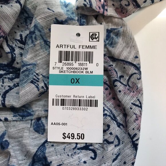 NWT Style & Co. Womens Floral Henley Shirt Size 0X blue pink grey - Picture 6 of 8